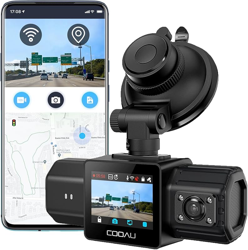 COOAU Dual Dash Cam 2.5K+1080P Front & Interior with Built-in GPS, Wi-