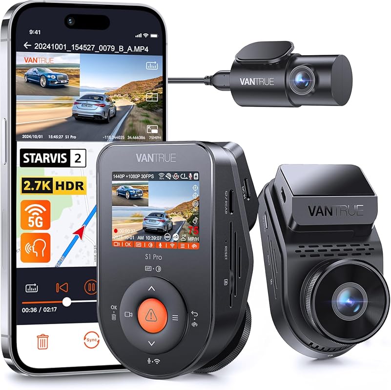 Vantrue S1 Pro AI Dual 1440P Dash Cam with 2.7K, HDR Night Vision & Vo