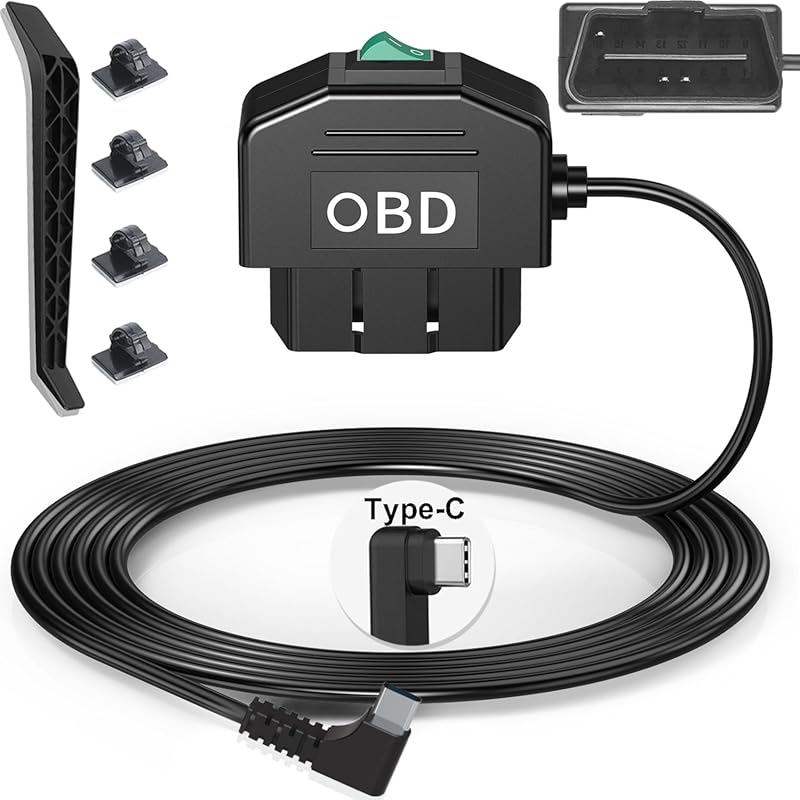 Dash Cam OBD Hardwire Kit with USB Type C, OBD2 Power Cable, 12-24V to