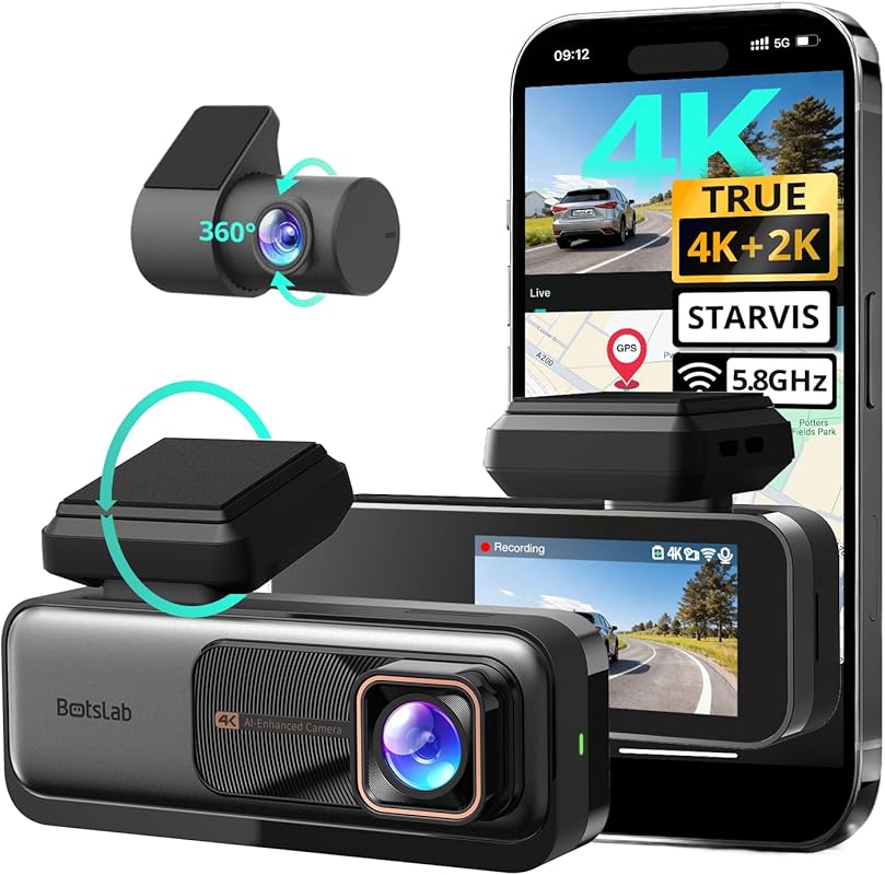 BOTSLAB 4K+2K Ultra Wide Angle Dash Cam with ADAS, Night Vision, GPS &