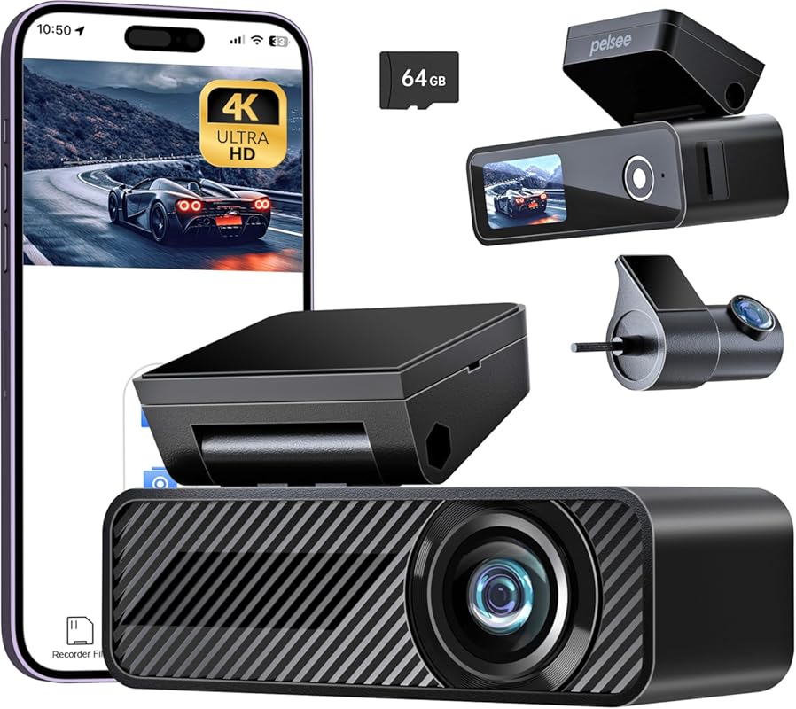 Pelsee P1 Duo 4K Dash Cam Front & Rear, Wi-Fi App, Voice Control, Nigh