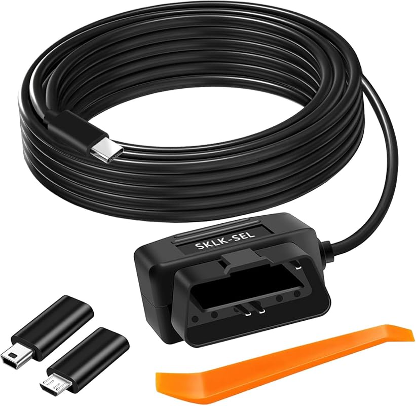 OBD Power Cable Kit for Dash Camera USB to Type C, 12-24V to 5V/3A, Lo