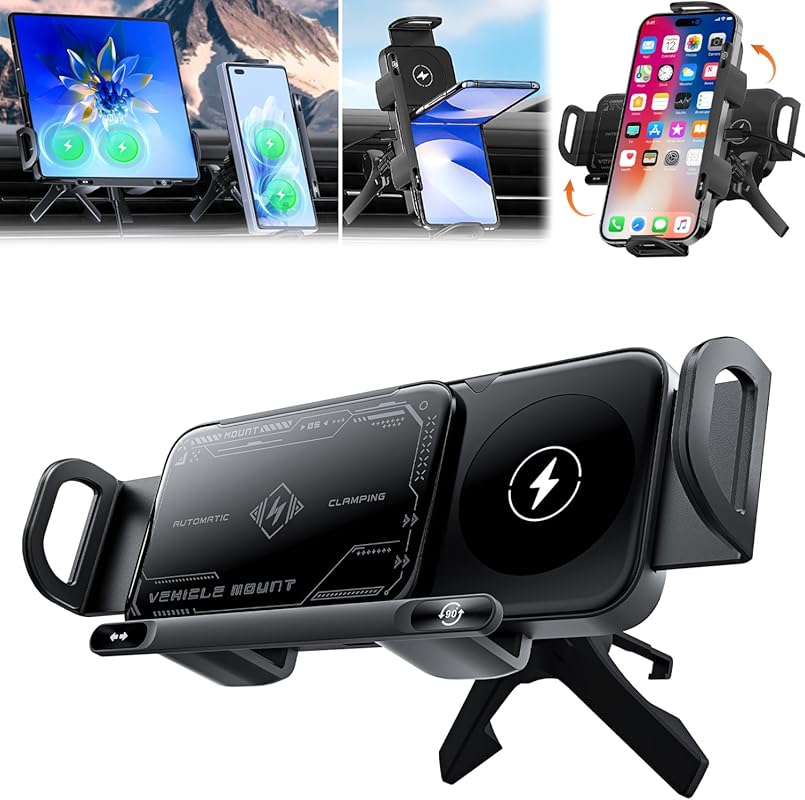 High Intelligent 2-in-1 Auto Rotating Car Charger – One-Touch Vent Mou