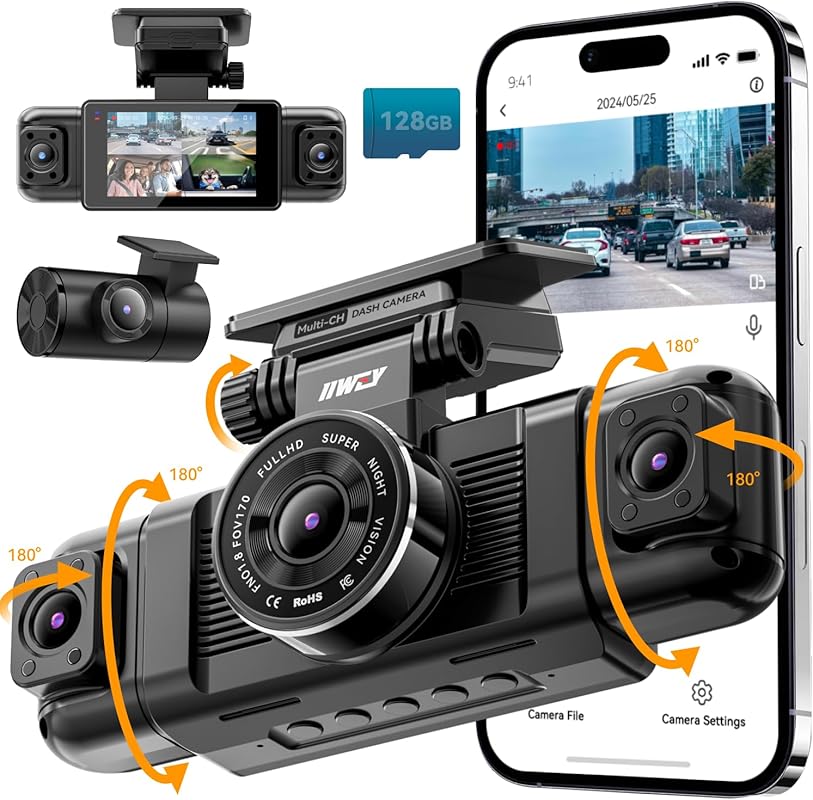 IIWEY N5 4-Channel 360° Dash Cam: 1080P, IR Night Vision, 5G WiFi, 128