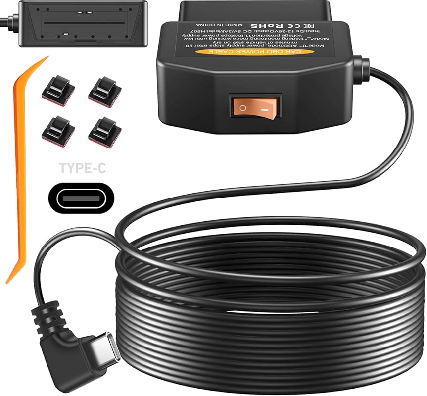 OBD2 Type-C Adapter for Dash Camera with 24-Hour Surveillance, Acc Det