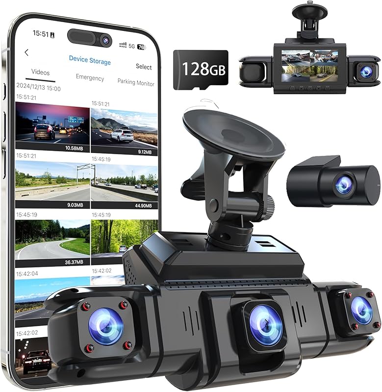 360° 4-Channel Dash Cam with GPS 5G WiFi Night Vision & Parking Monito