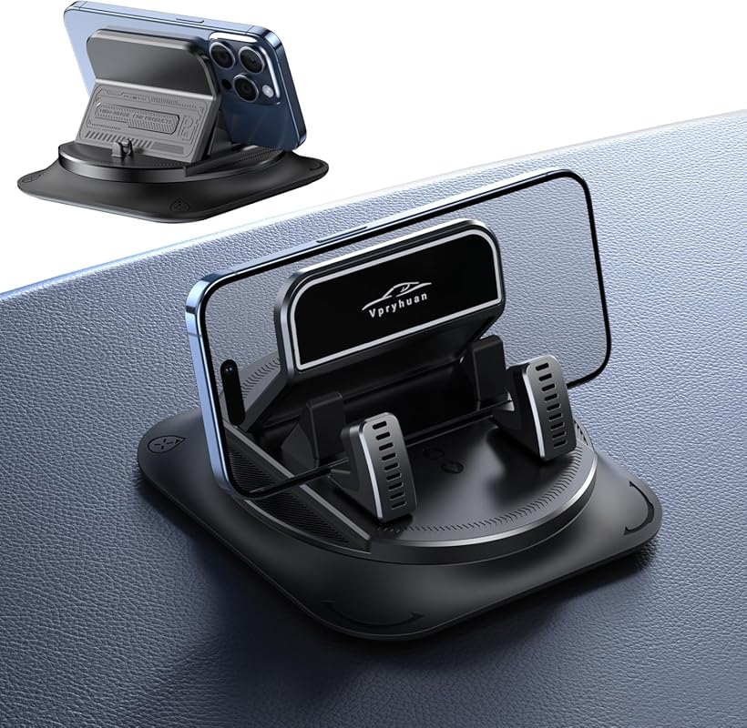 360° Rotating Dashboard Phone Holder with Anti-Slip Grips & One-Hand O