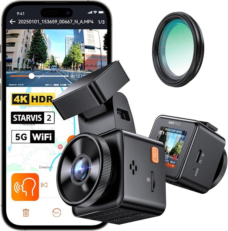 Vantrue E1 Pro 4K Mini Dash Cam Front, 5G WiFi GPS, HDR Night Vision,