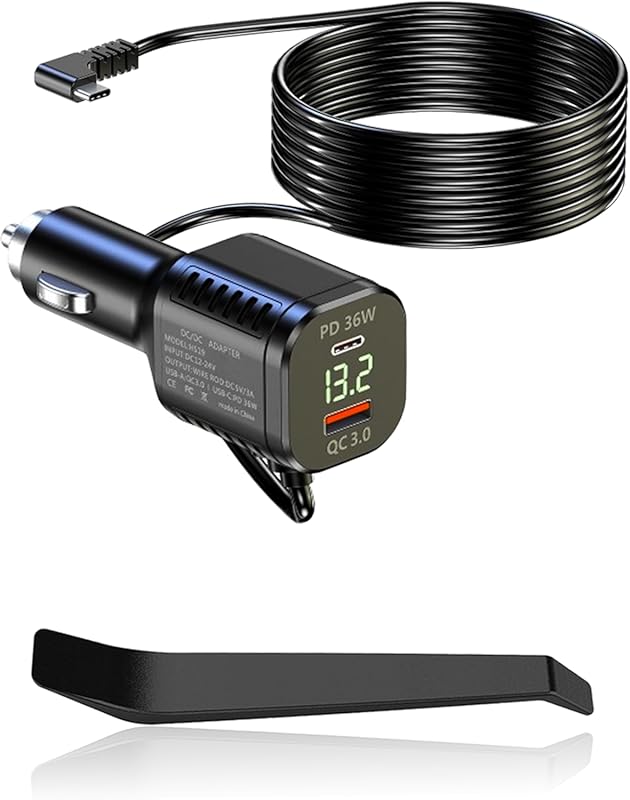 USB Type-C Dash Cam Charger Cable 12-24V to 5V/3A PD 36W Fast Charging
