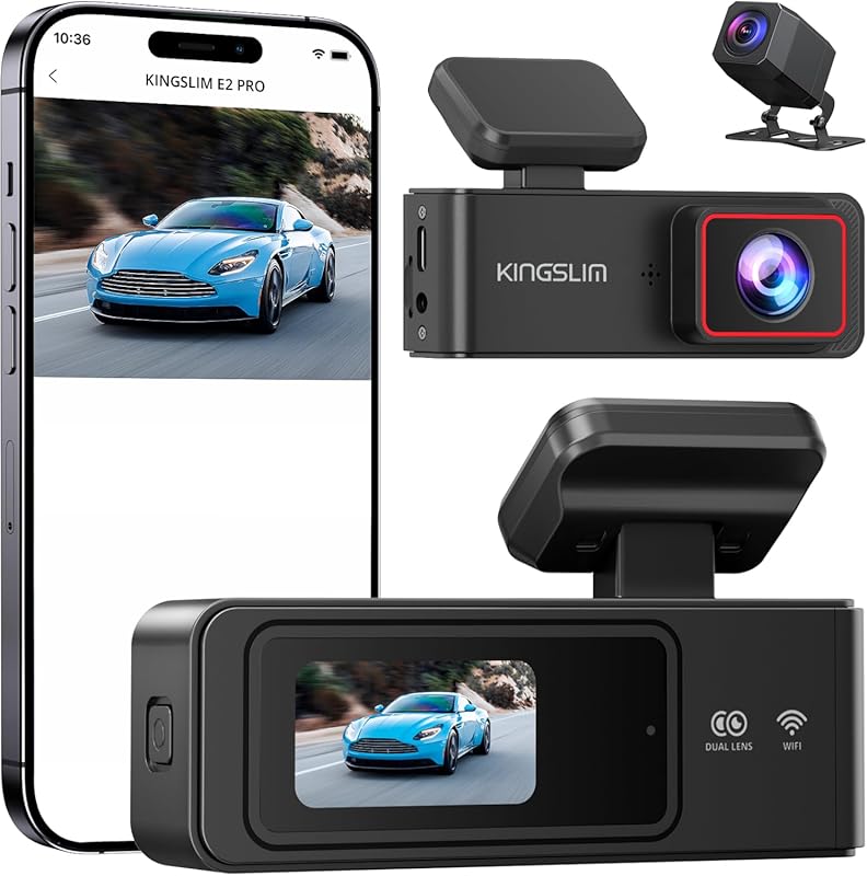 2K Front and Rear Dash Cam with 64GB Card & Wireless WiFi