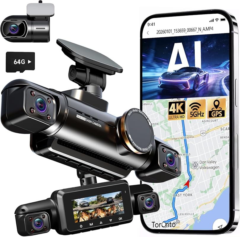 Neideso N700Pro 360° 4K Dash Cam, AI Fatigue Monitor, 5G WiFi, GPS, Ni