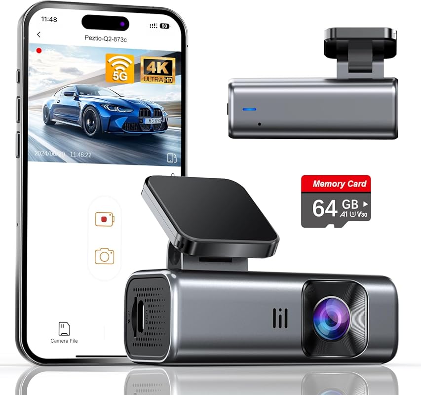 galphi 4K Dash Cam with 5G WiFi, 64GB Card, Super Night Vision & 24H P