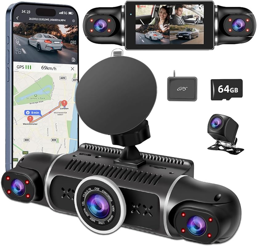 2K+1080P 4CH 360° Dash Camera, IR Night Vision, WiFi, GPS, G-Sensor