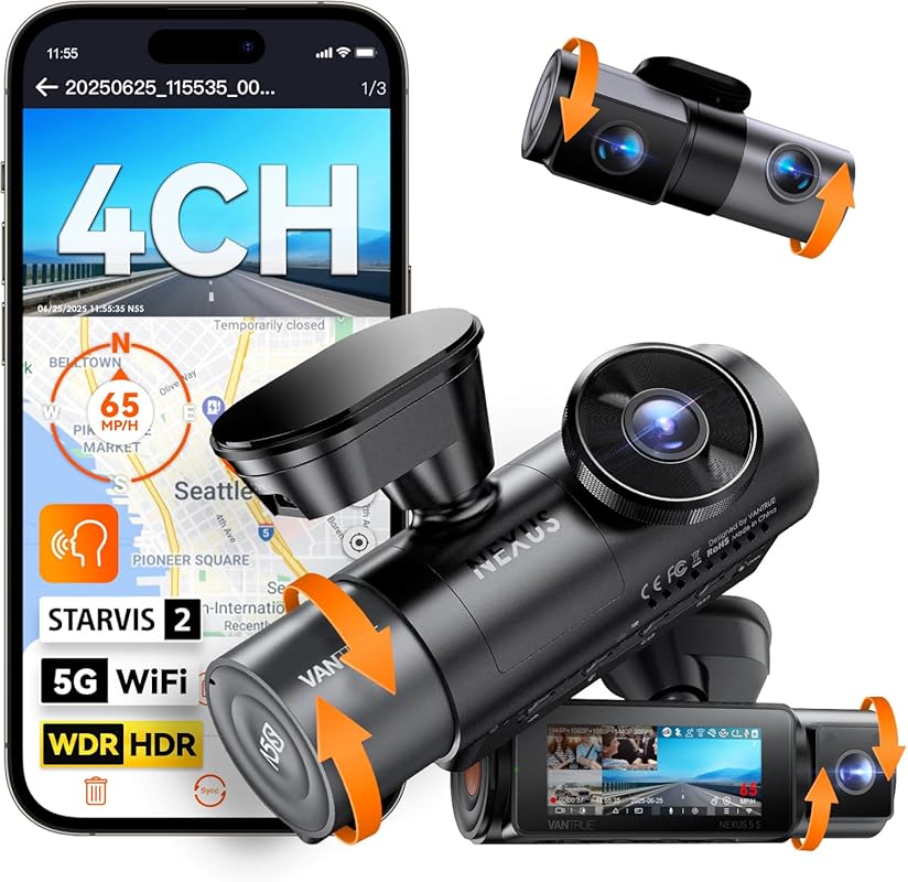 4CH 2.7K STARVIS Night Vision Dash Cam, Dual GPS, Voice Control, 24H P