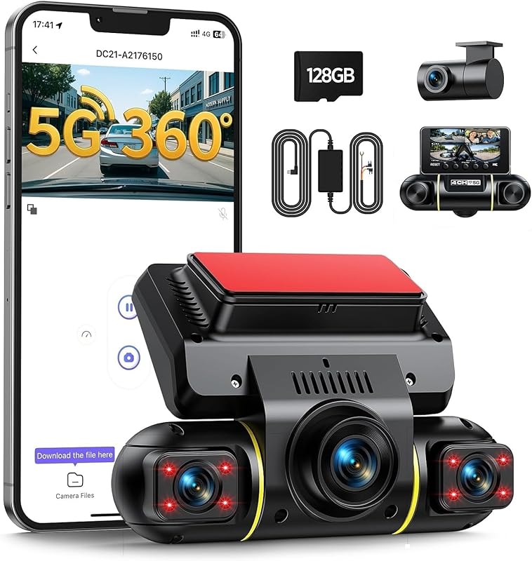 LAMTTO 360° 4-Channel Dash Cam with 5G WiFi, APP Control, Night Vision