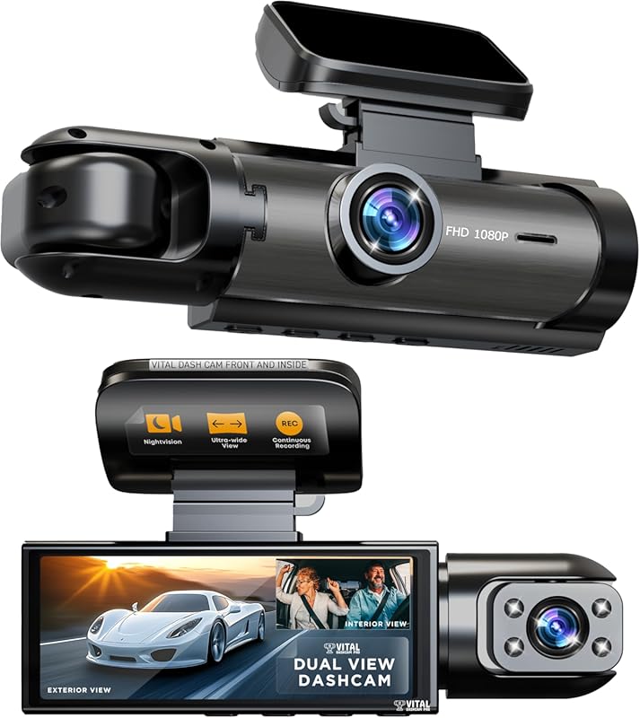 Vital Dash Camera Pro FHD Dual Front & Rear Car Dashcam with Night Vis