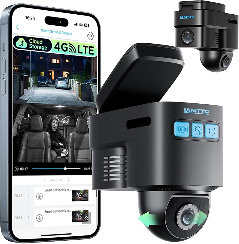 LAMTTO 4G LTE Dual Dash Cam with Live View, Real-Time GPS Tracking & A