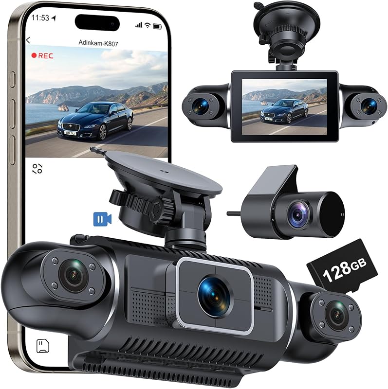 4-Channel FHD 2K+1080Px3 Dash Camera with 360° Wide Angle, 8 IR Lamps,