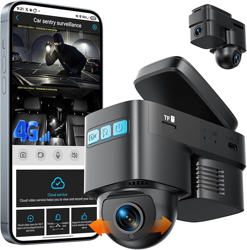 Volam 4G LTE Dash Cam with Live Streaming, GPS & Anti-Theft Protection