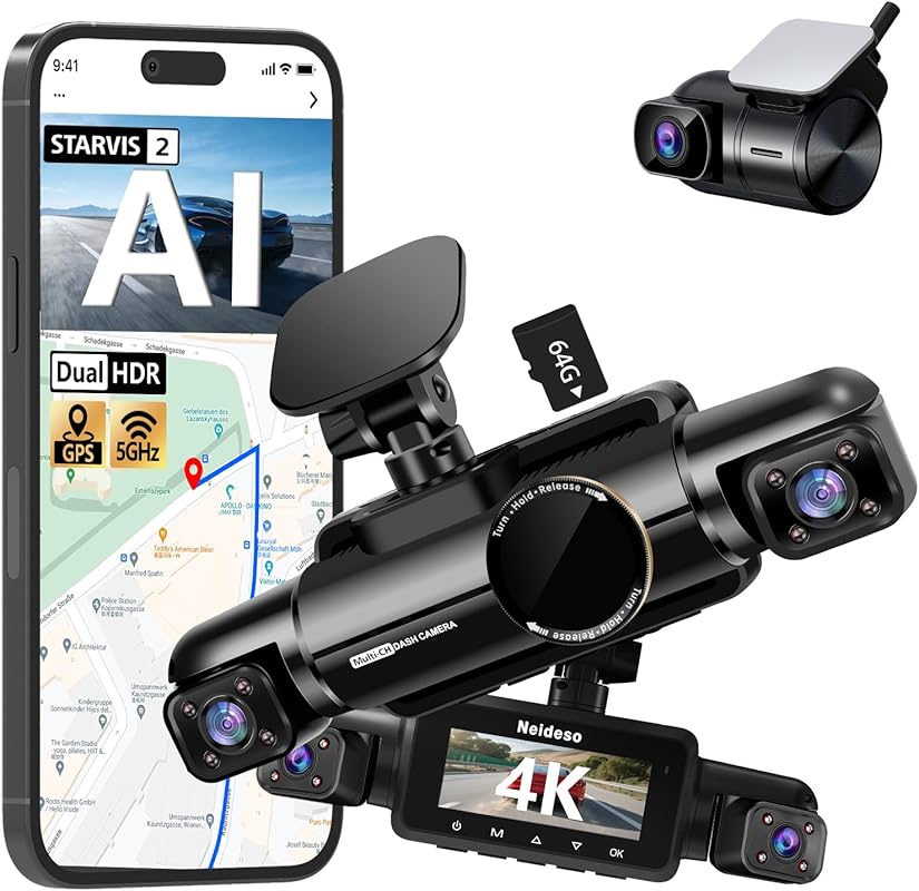 4K STARVIS 2 Dash Cam Front & Rear with AI Driver Monitor, Free 64GB C