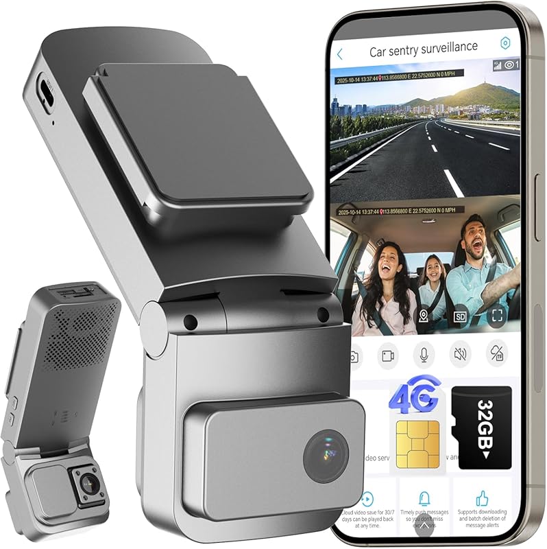 4G LTE Dash Cam with Live Streaming, Dual Cameras, GPS Radar, G-Sensor