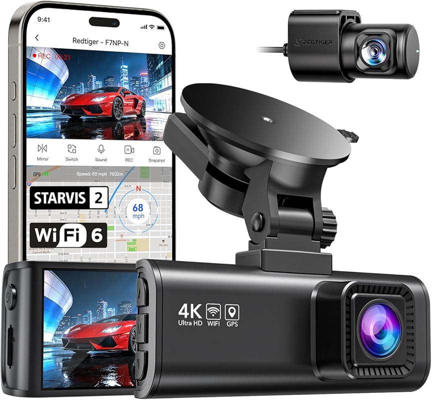 REDTIGER 4K Front & 1080P Rear Dash Cam with STARVIS 2, WDR, GPS & Par