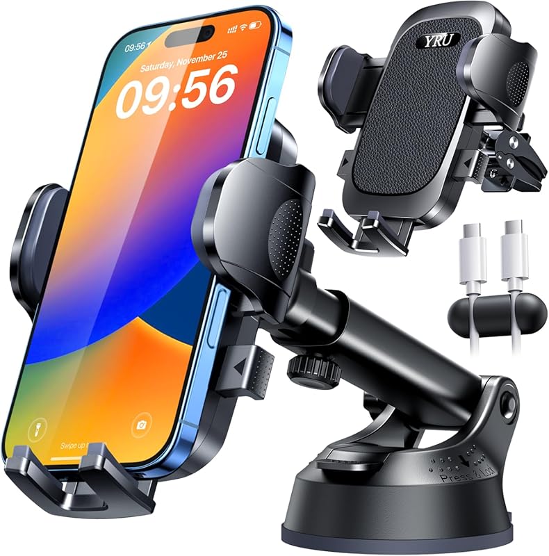 YRU Patented Military-Grade Car Phone Holder for Dashboard & Vent