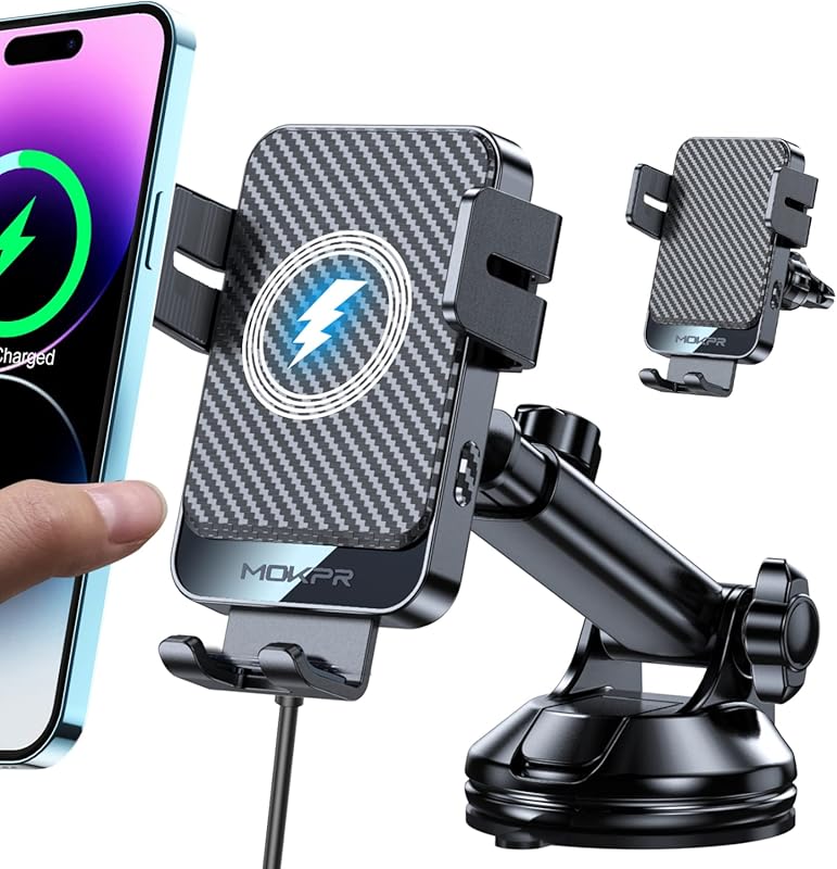MOKPR 15W Auto-Clamping Wireless Car Charger for iPhone 16-12 & Samsun