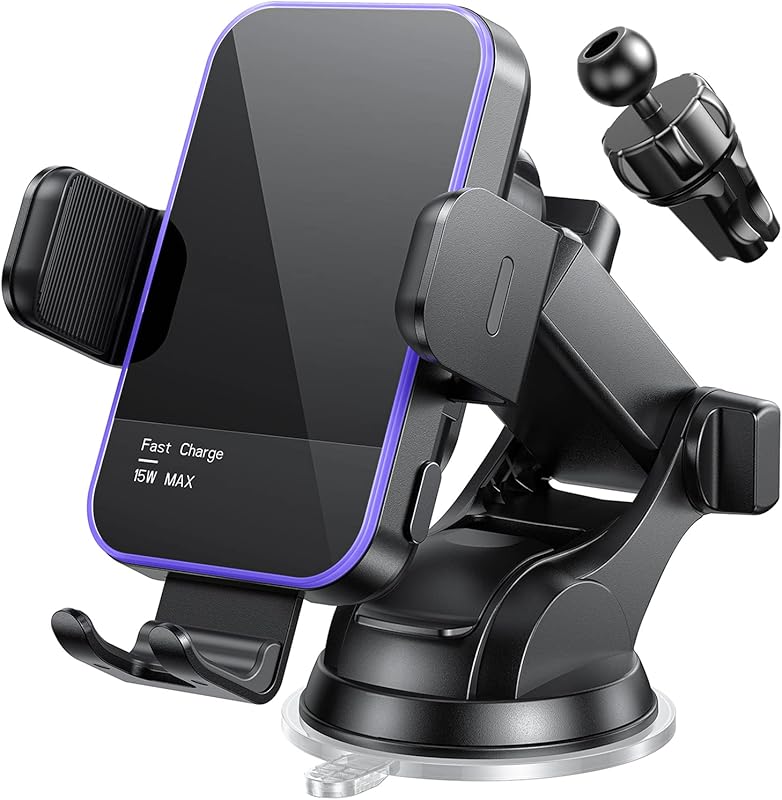 Mosurr 15W RGB Backlit Wireless Car Charger with Auto-Clamping for iPh
