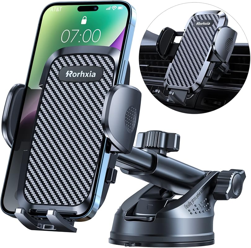 Rorhxia 3-in-1 Car Phone Mount – Most Stable Flexible Suction Cup for
