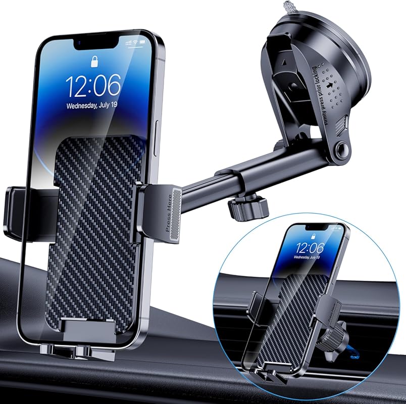 BIVGAZA Military-Grade Suction Car Phone Holder with Thick Case Suppor