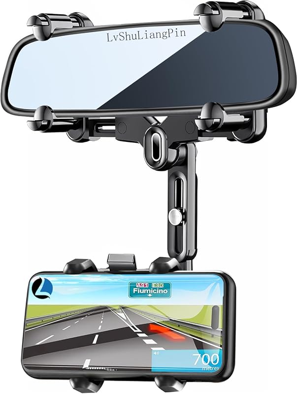 LvShuLiangPin Rearview Mirror Phone Holder with Adjustable Arm & 360° 
