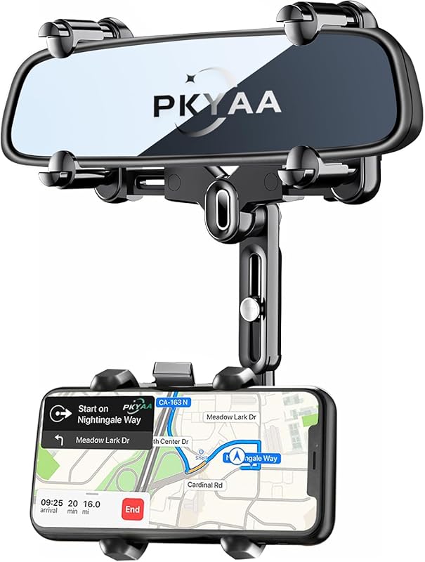 PKYAA Rearview Mirror Phone Holder with Adjustable Arm & 360° Rotation