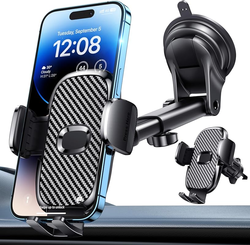 Military-Grade 360° Suction Cup Car Phone Holder for Dashboard, Windsh