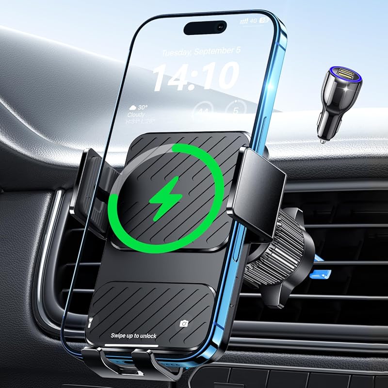 Wireless 15W Fast Charging Car Phone Holder Auto Clamping, Air Vent Mo