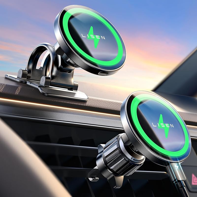 LISEN 15W MagSafe Wireless Car Charger for iPhone 17-12 & Samsung, Pix