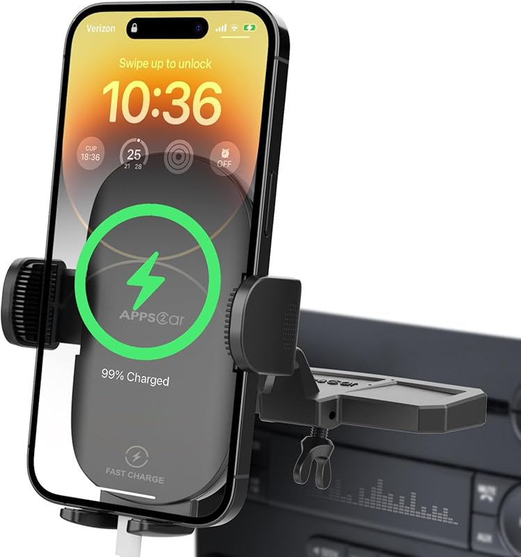 APPS2Car Sturdy CD Slot Phone Mount with Wireless Charging & One Hand 