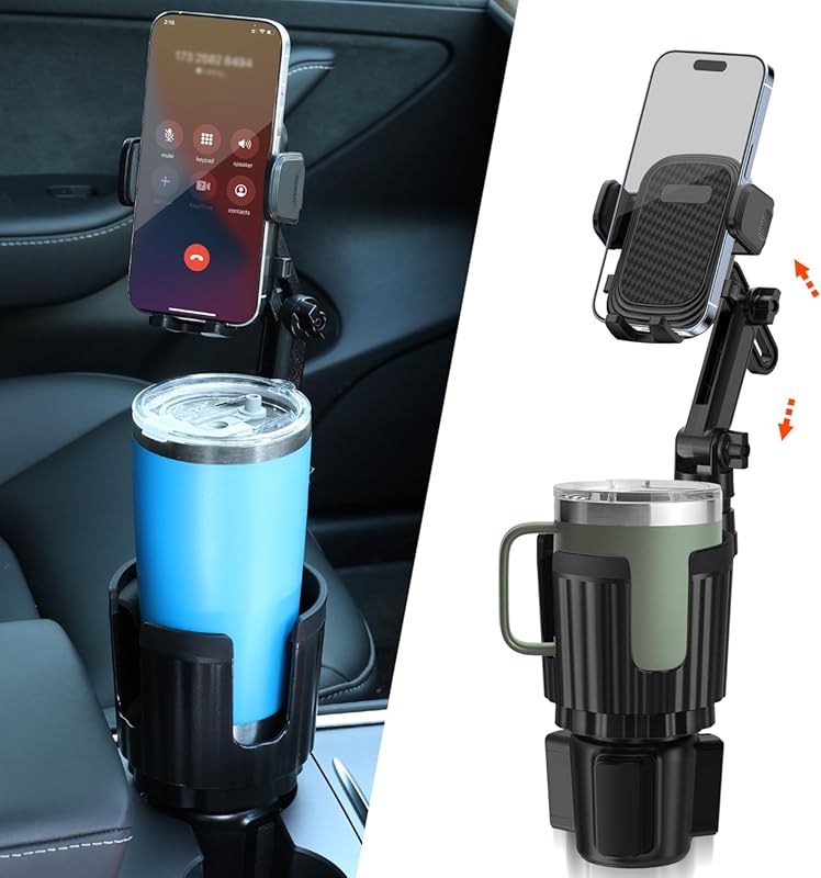 Newlest 2-in-1 Cup Holder Phone Mount with Adjustable Base & 360° Flex