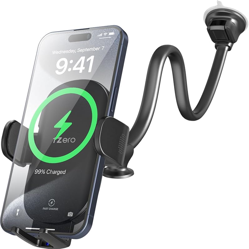 1Zero Wireless Charging Gooseneck Car Phone Mount for iPhone & Samsung