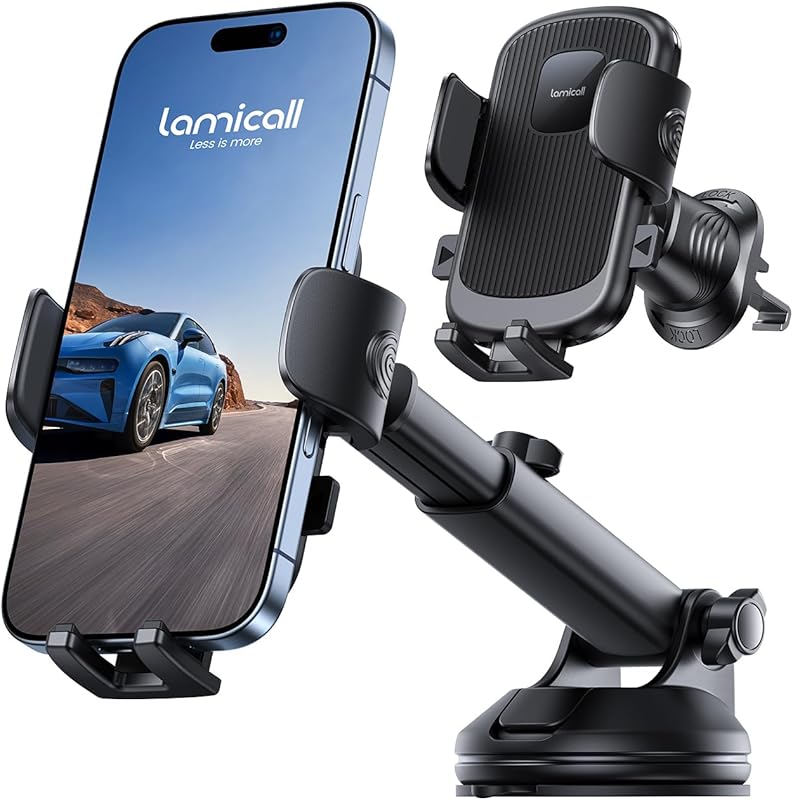Lamicall 3-in-1 Suction Cup Car Phone Holder with 360° Rotation – Fits