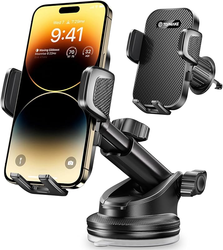 Topmake 2025 Upgrade 3-in-1 Car Phone Mount for Dashboard, Windshield 