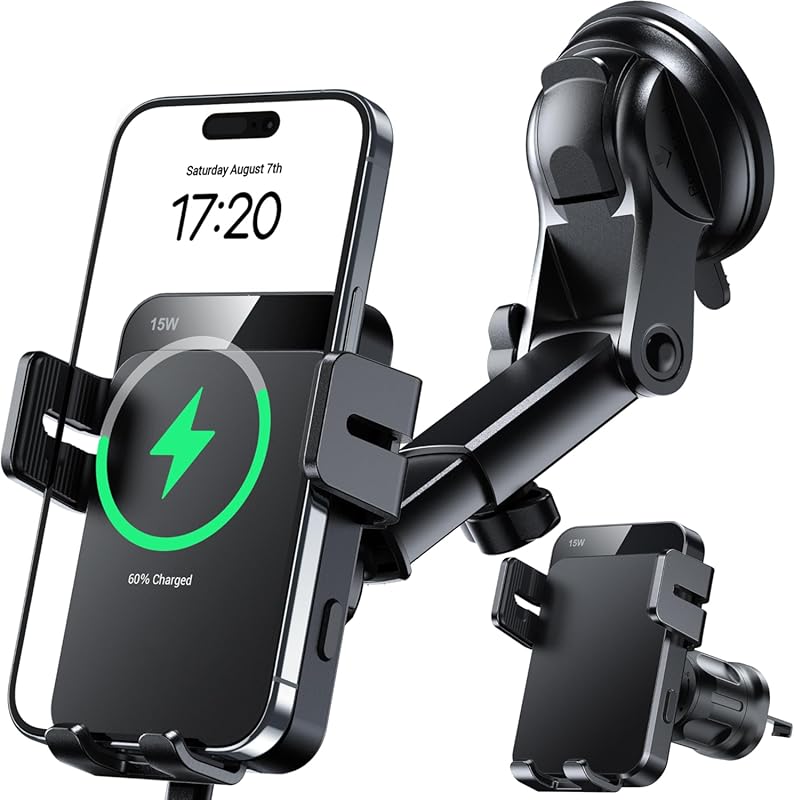 MOKPR 15W Wireless Car Charger with Auto Clamping for iPhone 16/15/14 