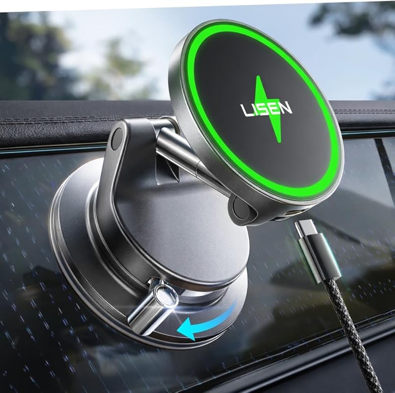 LISEN 15W MagSafe Wireless Car Charger with Suction Cup for iPhone