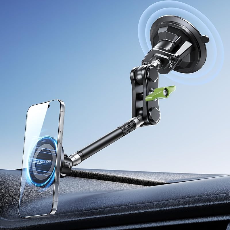 MAGIC JOHN Magnetic Car Phone Mount with Strong Suction & Magnetic Hol
