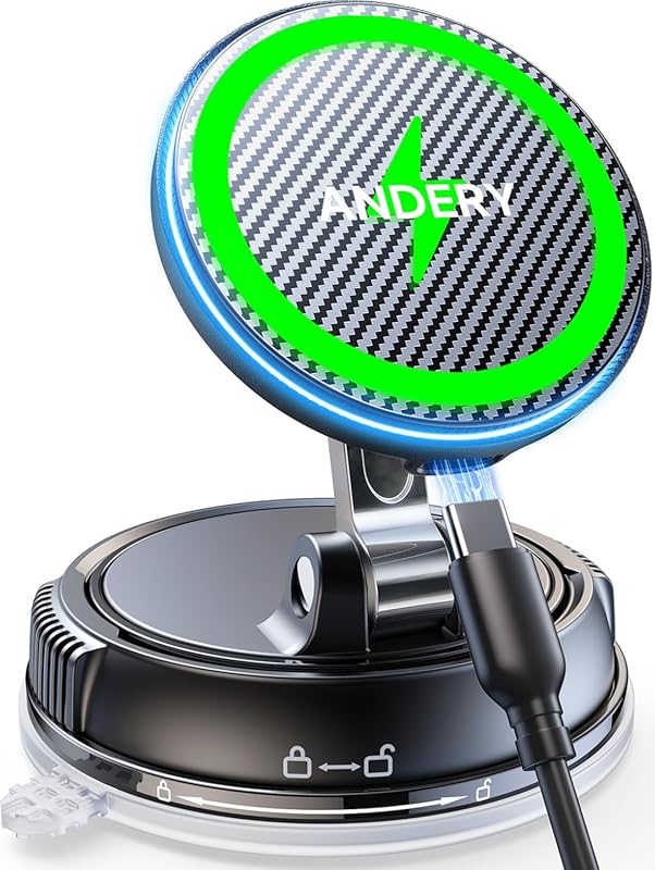 ANDERY Magsafe Car Charger with 15W Fast Wireless Charging & 78+LBS Su