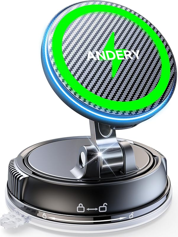 ANDERY 15W MagSafe Car Charger with 78+ lbs Suction & 360° Adjustable 
