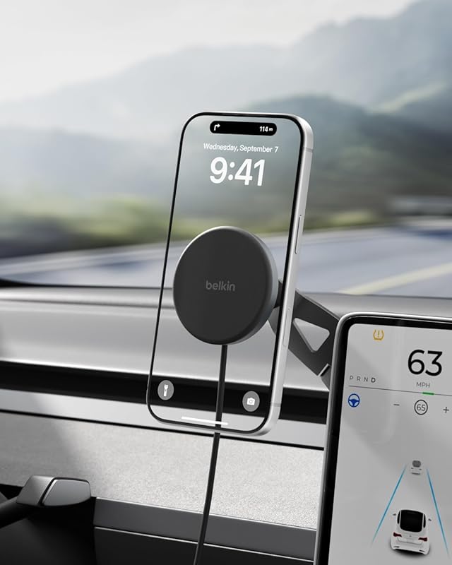 Belkin Tesla Phone Mount – Strong Magnet, Qi2 MagSafe Fast Charging, 3