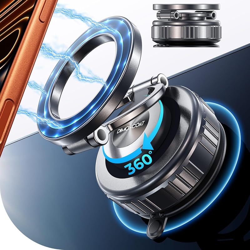 Magnetic Car Phone Holder Heavy Duty All Metal 360° Vacuum Suction Mou