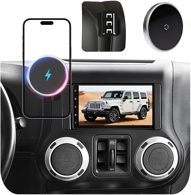 Magsafe Car Charger & Phone Holder for Jeep Wrangler 2011-2023 with 15