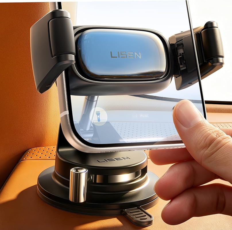 LISEN Suction Car Phone Mount – 95% Cases Friendly Vacuum Dashboard Ho